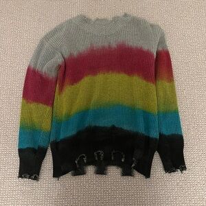 Good Quality Ripped Cut Sweater in Rainbow